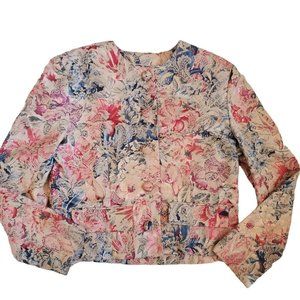 Vintage 80s 90 J Jill Thin Tapestry Floral Jacket Cream Pink Cottage Core Sz S/M